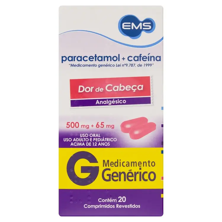 PARACETAMOL+CAFEINA 500+65MG CX 20 COMP REV